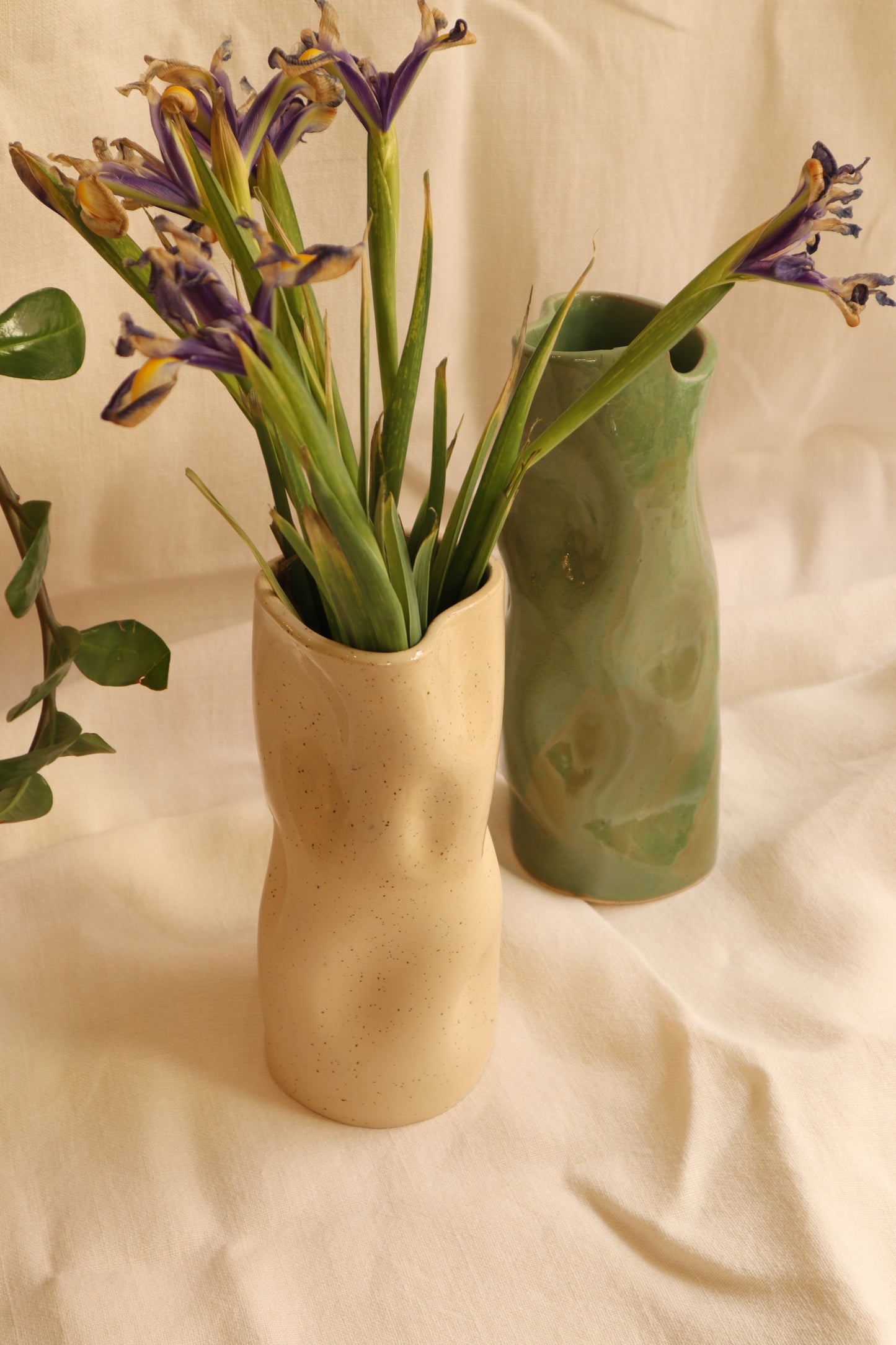 Beige Half-Glazed Handmade Vase