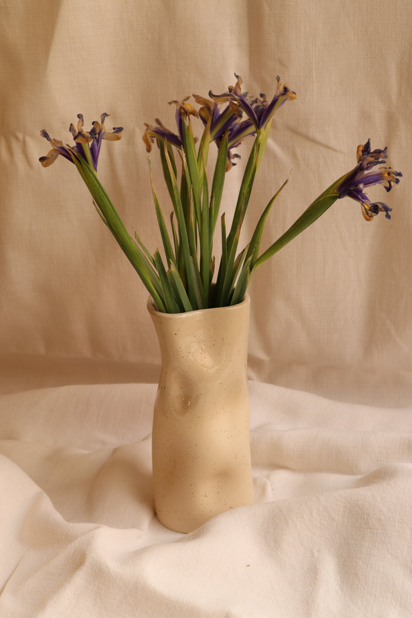 Beige Half-Glazed Handmade Vase