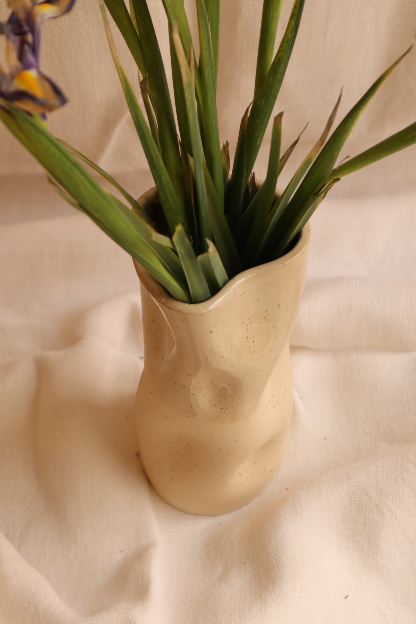 Beige Half-Glazed Handmade Vase