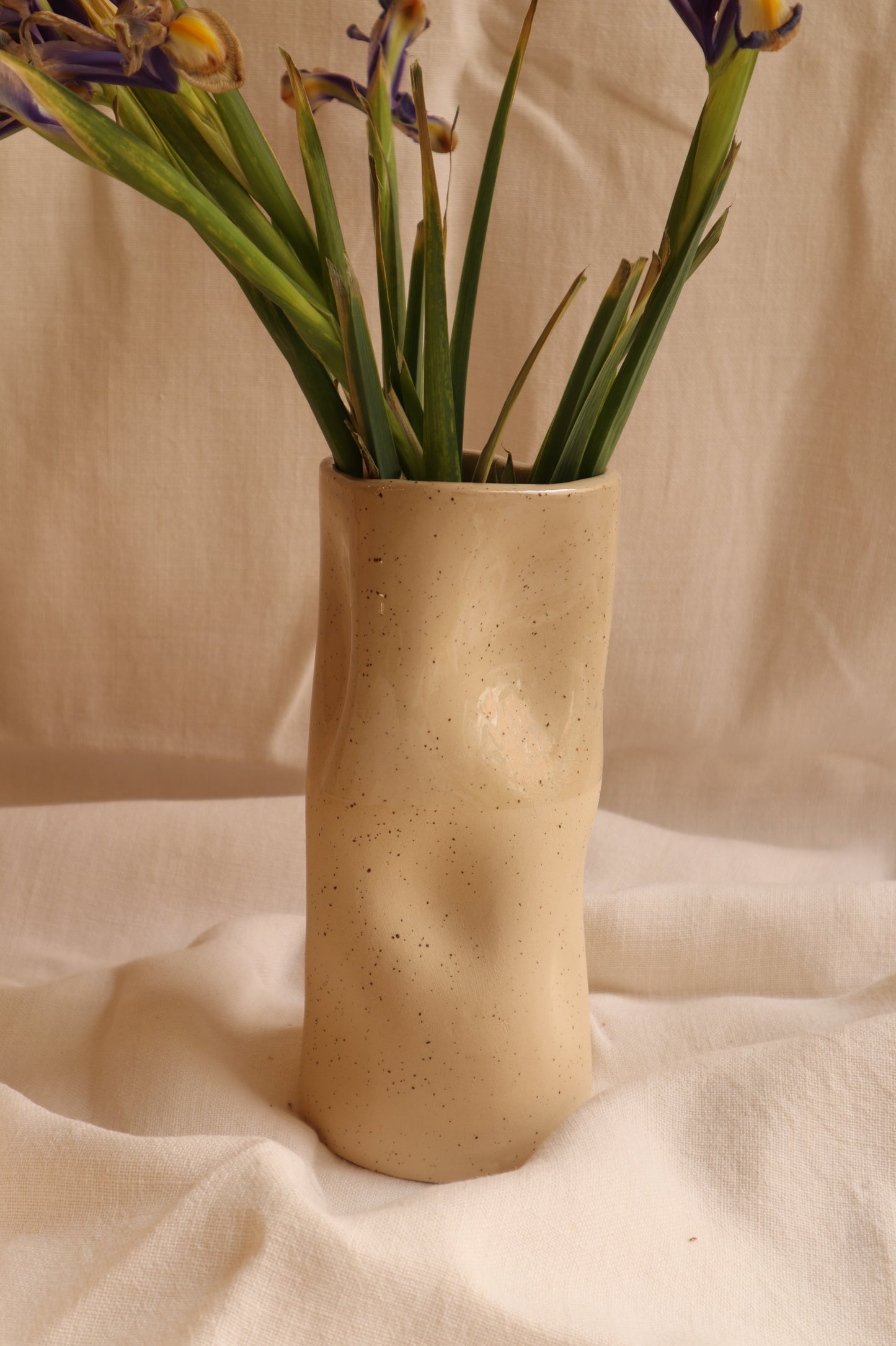 Beige Half-Glazed Handmade Vase